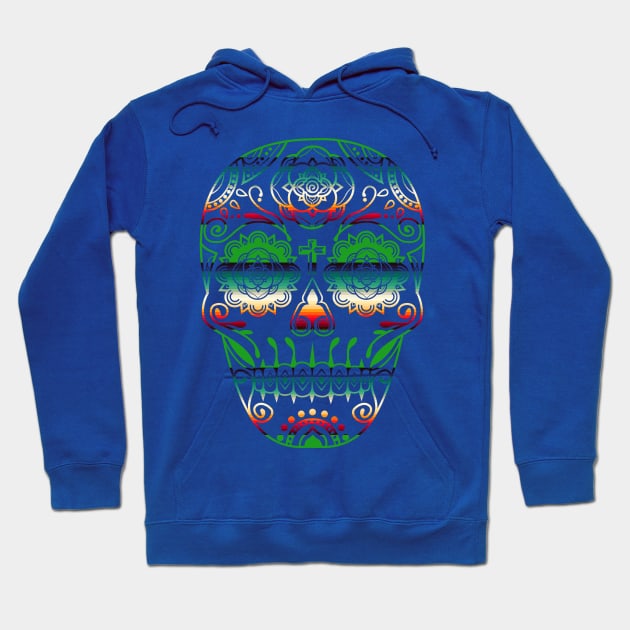 Day of the Dead Deco Skull 6 Hoodie by qetza